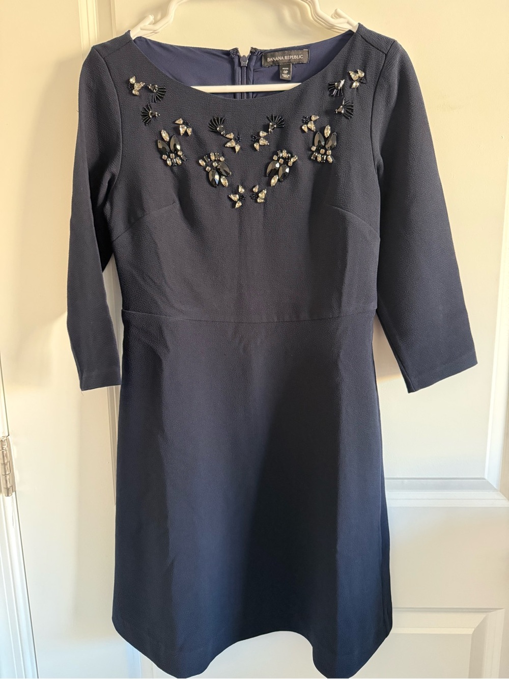 Banana Republic- Navy Embellished Scoop Neck Dress - 0P